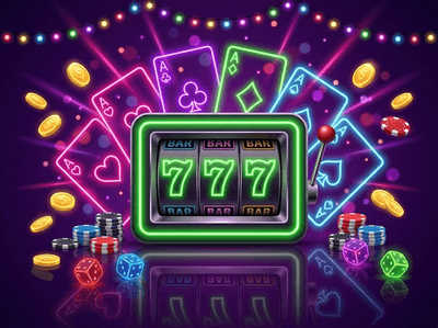 Magical fantasy casino interior with glowing purple lights and slot machines